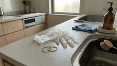 ビニール手袋がズレる悩み、輪ゴム2本でピタッと固定する方法