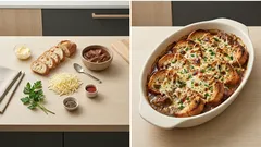 余ったラム肉のワイン煮込みでごちそうに：バゲットのパングラタン