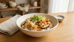 鶏ひき肉で手軽に親子丼：野菜も一緒に煮て、ふんわり卵でとじる作り方