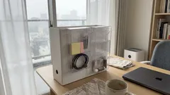 ダイソーの冷蔵庫用ケースがデスクで大活躍、掛ける収納で小物迷子を解決