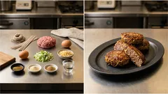 そばをまとわせて香ばしく:カリッと食感の「そばハンバーグ」レシピ